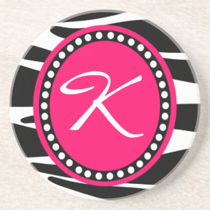 Hot-roze Zebra Monogrammed Initiaal (monster) Zandsteen Onderzetter