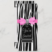 Hot-roze Zebra Party-uitnodiging Sjabloon Kaart (Voorkant / Achterkant)