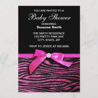 Hot-roze Zebra Print Girl Baby Showuitnodigingen Kaart