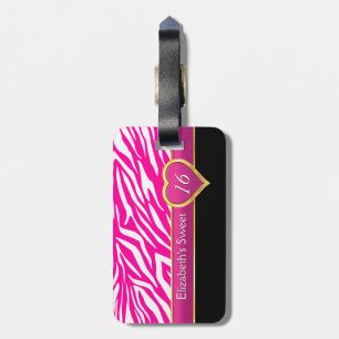Hot roze zebra print glamour Sweet Sixteen verjaar Bagagelabel