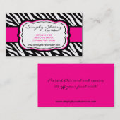 Hot-Roze Zebra Print Hair Salon Visitekaartje (Voorkant / Achterkant)