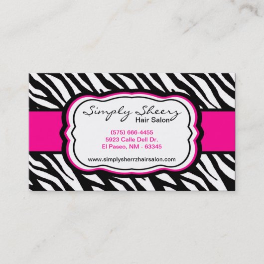 Hot-Roze Zebra Print Hair Salon Visitekaartje (Voorkant)