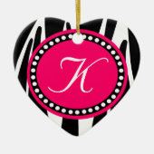 Hot-Roze Zebra Print Heart Kerstannament Keramisch Ornament (Voorkant)