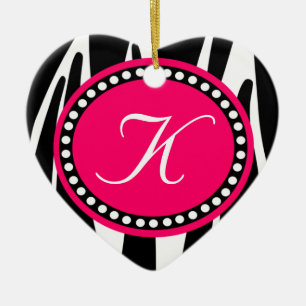 Hot-Roze Zebra Print Heart Kerstannament Keramisch Ornament