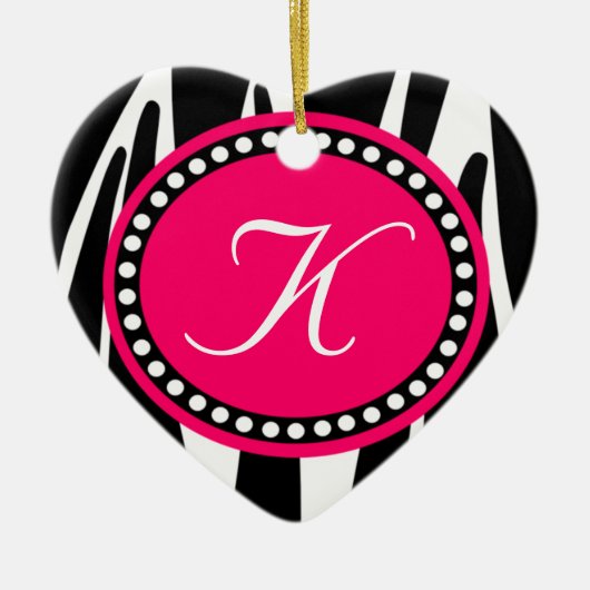 Hot-Roze Zebra Print Heart Kerstannament Keramisch Ornament (Voorkant)