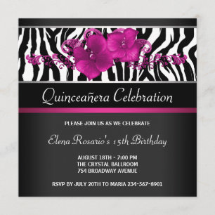 Hot-roze Zebra Quinceanera-uitvindingen Kaart