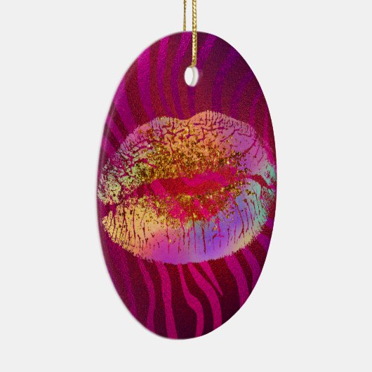 Hot-roze Zebra regenbooggoud Glitter Licht Aangepa Keramisch Ornament (Rechts)