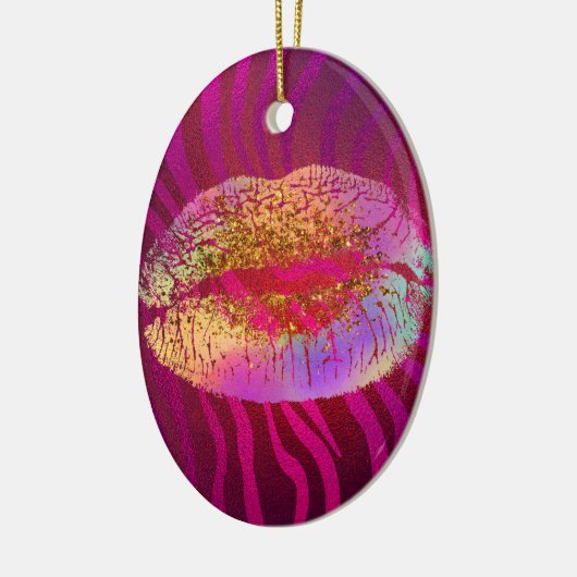 Hot-roze Zebra regenbooggoud Glitter Licht Aangepa Keramisch Ornament (Links)