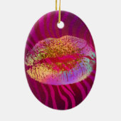 Hot-roze Zebra regenbooggoud Glitter Licht Aangepa Keramisch Ornament (Achterkant)