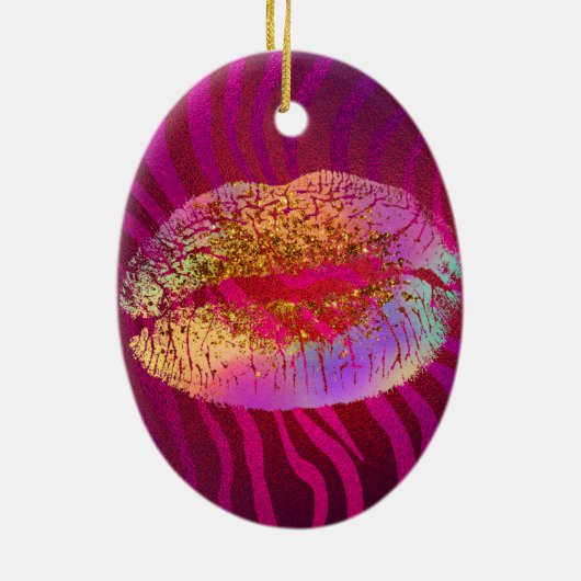 Hot-roze Zebra regenbooggoud Glitter Licht Aangepa Keramisch Ornament (Achterkant)