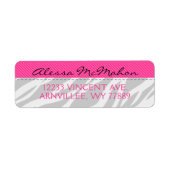 Hot roze & Zebra retour adreslabels Etiket (Voorkant)