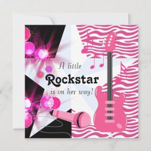 Hot-roze Zebra Rockstar Baby Girl Shower Kaart