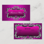 Hot-roze Zebra Silver Diamond Hearts Elegant Visitekaartje (Voorkant / Achterkant)