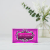 Hot-roze Zebra Silver Diamond Hearts Elegant Visitekaartje (Staand voorkant)