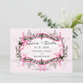 Hot-roze Zebra Sla de datum op Save The Date (Staand voorkant)
