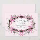 Hot-roze Zebra Sla de datum op Save The Date (Voorkant / Achterkant)