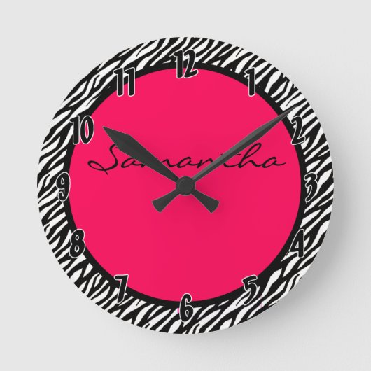 Hot Roze Zebra Stripe Patroon Gepersonaliseerde Kl Ronde Klok (Voorkant)