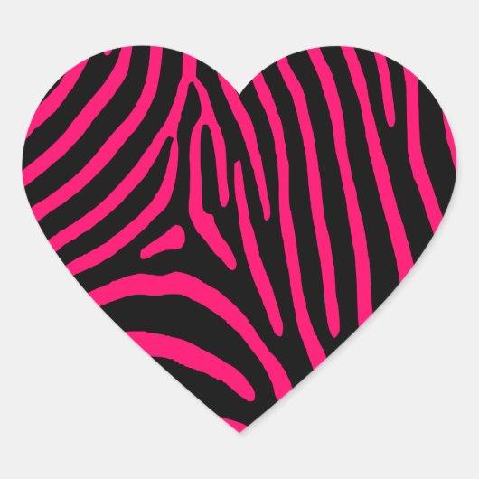 Hot-roze Zebra-stripes Hart Sticker (Voorkant)