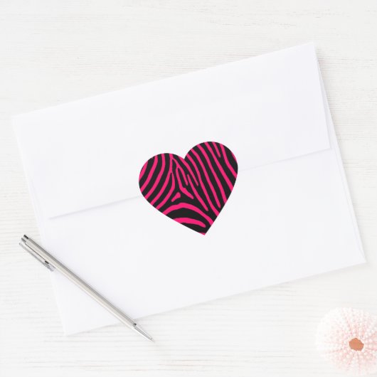 Hot-roze Zebra-stripes Hart Sticker (Envelop)