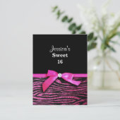 Hot-roze zebra Sweet 16 Birthday Party Kaart (Staand voorkant)