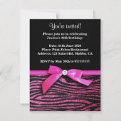Hot-roze zebra Sweet 16 Birthday Party Kaart (Achterkant)