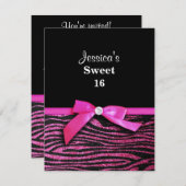 Hot-roze zebra Sweet 16 Birthday Party Kaart (Voorkant / Achterkant)
