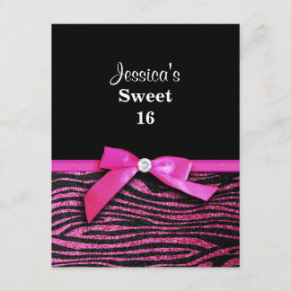Hot-roze zebra Sweet 16 Birthday Party Kaart