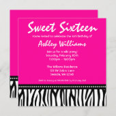 Hot-roze Zebra Sweet 16 Kaart (Voorkant / Achterkant)