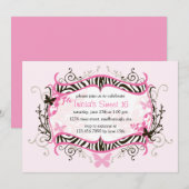Hot-roze Zebra Sweet 16 Kaart (Voorkant / Achterkant)