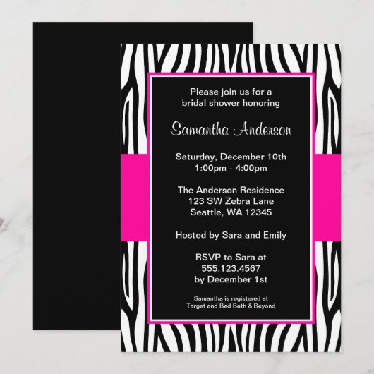Hot-roze Zebra Vrijgezellenfeest Kaart (Voorkant / Achterkant)