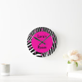 Hot-roze Zebra wandklok (Huis)