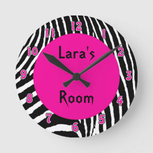 Hot-roze Zebra wandklok
