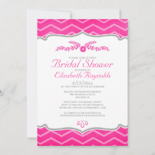 Hot-Roze Zigzag Bridal Shower Invitations Kaart