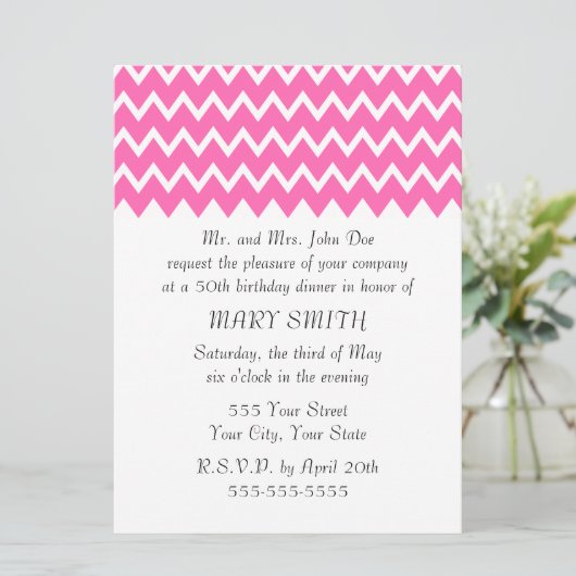 Hot-roze Zigzag Patroon Kaart (Staand voorkant)