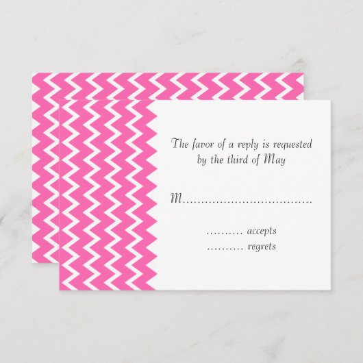 Hot-roze Zigzag Patroon RSVP Kaartje (Voorkant / Achterkant)
