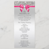Hot Roze Zilveren Sequin Diamond Bow Wedding Progr Programmakaart (Voorkant)