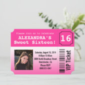 Hot roze zoet zestien foto ticket uitnodiging (Staand voorkant)