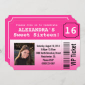 Hot roze zoet zestien foto ticket uitnodiging (Voorkant / Achterkant)