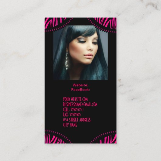 Hot Roze Zwart 2 ZEBRA Vouw Over Beauty haar Salon Visitekaartje (Achterkant)