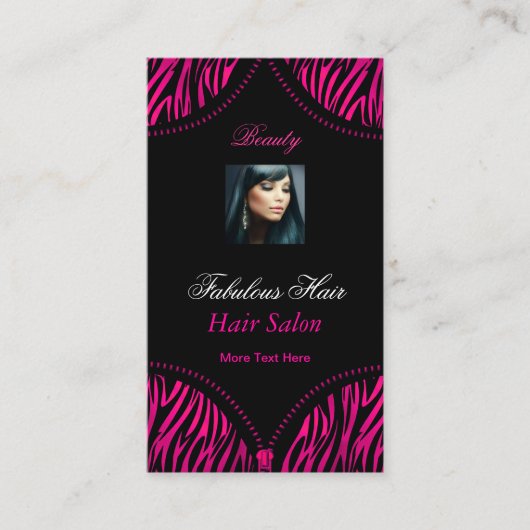Hot Roze Zwart 2 ZEBRA Vouw Over Beauty haar Salon Visitekaartje (Voorkant)