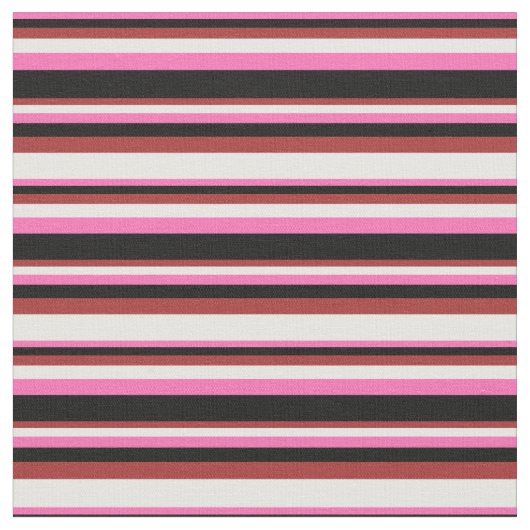 Hot-roze, zwart, bruin en Mint Cream Pattern Stof (Close Up)