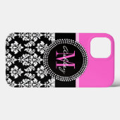 Hot-roze zwart Damask Monogrammed Case-Mate iPhone Case (Achterkant (horizontaal))