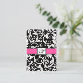 Hot Roze & Zwart Damask Wedding Receptie Kaarten (Staand voorkant)