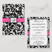 Hot Roze & Zwart Damask Wedding Receptie Kaarten (Voorkant / Achterkant)