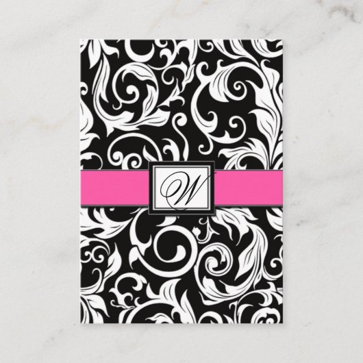 Hot Roze & Zwart Damask Wedding Receptie Kaarten (Voorkant)