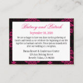 Hot Roze Zwart Damask Wedding Receptie Kaarten (Achterkant)
