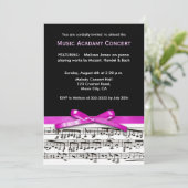 Hot-roze zwart en wit muziekconcert kaart (Staand voorkant)