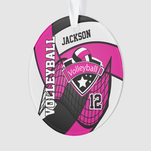 Hot-roze, zwart en wit 🏐 ❤ ornament (voorkant)