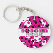 Hot-roze, zwart en wit Voetbal personaliseren Sleutelhanger (Voorkant)