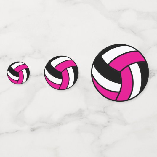 Hot-roze, zwart en wit volleybal confetti (Achterkanten)